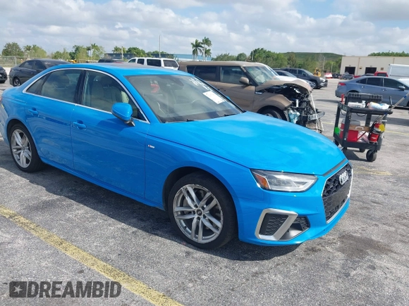 2021 Audi A4 S line Premium with VIN WAUDAAF40MA086180, listed as a IAAI auction lot 42037066 with 34,641 mi miles and . Bid and sale history available at DreamBid. Image 1.