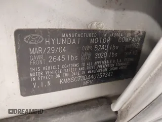 2004 Hyundai Santa Fe GLS with VIN KM8SC73D44U757341, listed as a IAAI auction lot 42254675 with 237,770 mi miles and . Bid and sale history available at DreamBid. Image 9.