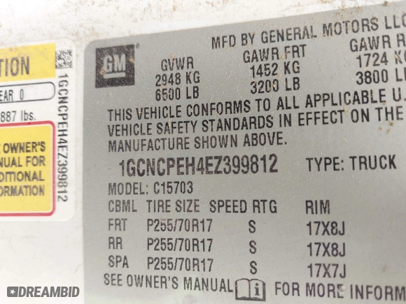 2014 Chevrolet Silverado 1500 Work Truck with VIN 1GCNCPEH4EZ399812, listed as a IAAI auction lot 41951158 with 145,771 mi miles. Bid and sale history available at carsss.com. Image 9.