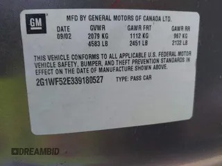 2003 Chevrolet Impala with VIN 2G1WF52E339180527, listed as a IAAI auction lot 42122054 with 69,908 mi miles and . Bid and sale history available at DreamBid. Image 9.