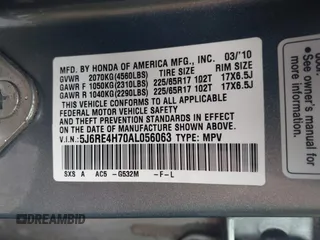 2010 Honda CR-V EX-L with VIN 5J6RE4H70AL056063, listed as a IAAI auction lot 42371331 with 246,200 mi miles and . Bid and sale history available at DreamBid. Image 9.