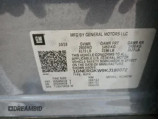 2019 Chevrolet Traverse LT Cloth с VIN 1GNERGKW9KJ180072, выставлен на аукционе Copart как лот 50992265 с пробегом 87 840 миль миль и Чистый • Clean title. История ставок и продаж доступна на DreamBid. Изображение 13.