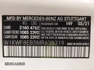 2021 Mercedes-Benz C 300 with VIN W1KWF8EB5MR635319, listed as a IAAI auction lot 42340370 with 14,301 mi miles and . Bid and sale history available at DreamBid. Image 9.