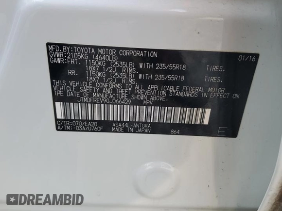 2016 Toyota RAV4 Limited with VIN JTMDFREV9GJ066429, listed as a Copart auction lot 61874995 with 77,686 mi miles and Salvage title. Bid and sale history available at DreamBid. Image 13.