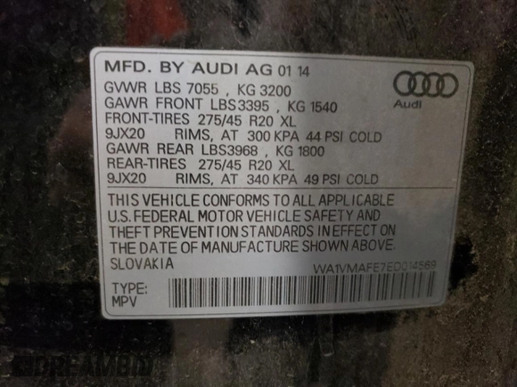 2014 Audi Q7 3.0L TDI Prestige with VIN WA1VMAFE7ED014569, listed as a Copart auction lot 42520335 with 194,120 mi miles and Clean Title. Bid and sale history available at carsss.com. Image 13.