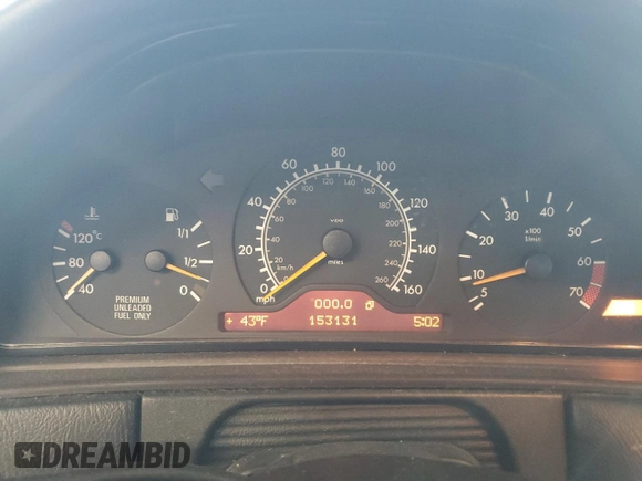 1998 Mercedes-Benz E-Class with VIN WDBJF65F2WA518941, listed as a Copart auction lot 42422425 with 153,131 mi miles and Salvage Title. Bid and sale history available at carsss.com. Image 9.