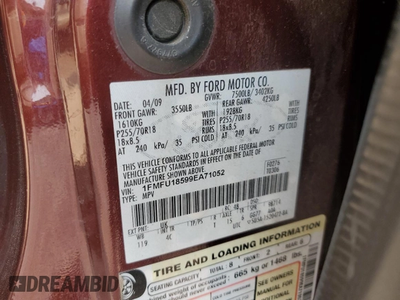 2009 Ford Expedition Eddie Bauer z VIN 1FMFU18599EA71052, wystawiony jako Copart lot #59433165 z przebiegiem 127 632 mil mil oraz Szkoda całkowita • Salvage title. Historia ofert i sprzedaży dostępna na DreamBid. Obrazek 14.