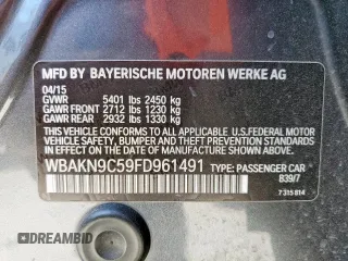 2015 BMW 5 Series 550i with VIN WBAKN9C59FD961491, listed as a Copart auction lot 60208745 with 70,241 mi miles and Salvage title. Bid and sale history available at DreamBid. Image 12.