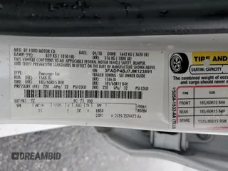 2018 Ford Fiesta SE with VIN 3FADP4BJ7JM123891, listed as a Copart auction lot 47896105 with 106,250 mi miles and Salvage Title. Bid and sale history available at carsss.com. Image 15.