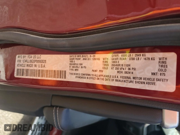 2023 Jeep Grand Cherokee Limited with VIN 1C4RJJBG8P8890828, listed as a Copart auction lot 41561675 with 10,056 mi miles and Salvage title. Bid and sale history available at DreamBid. Image 13.