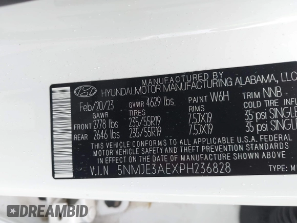2023 Hyundai Tucson Limited with VIN 5NMJE3AEXPH236828, listed as a IAAI auction lot 41963894 with 66,065 mi miles and . Bid and sale history available at DreamBid. Image 9.