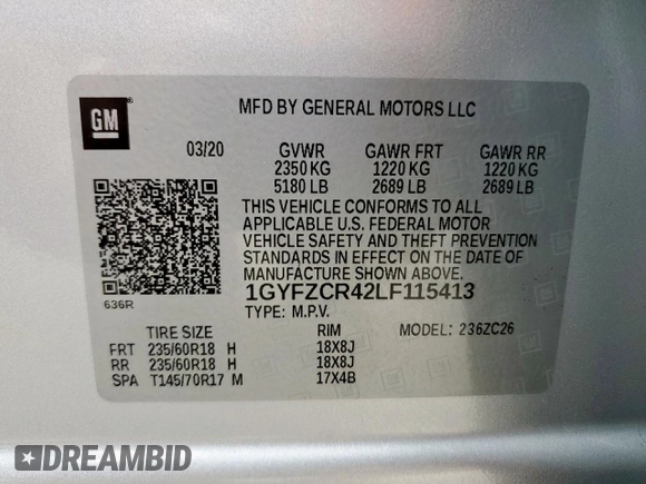 2020 Cadillac XT4 FWD Premium Luxury z VIN 1GYFZCR42LF115413, wystawiony jako Copart lot #56746785 z przebiegiem 41 296 mil mil oraz Szkody całkowita. Historia ofert i sprzedaży dostępna na DreamBid. Obrazek 13.