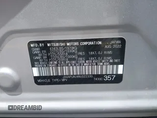 2022 Mitsubishi Outlander ES with VIN JA4APUAU4NU022330, listed as a IAAI auction lot 42534661 with 67,234 mi miles and . Bid and sale history available at DreamBid. Image 9.