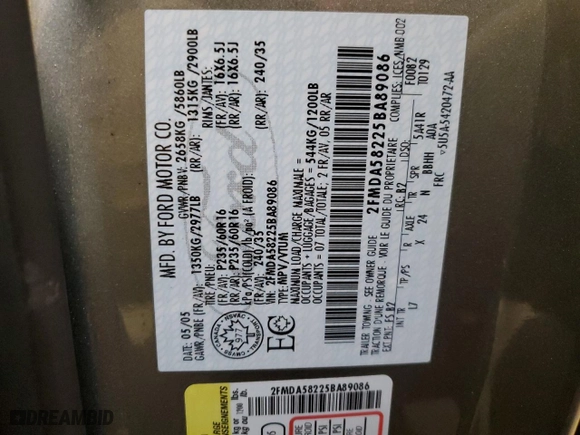 2005 Ford Freestar Wagon Limited with VIN 2FMDA58225BA89086, listed as a Copart auction lot 80723764 with NaN miles and Salvage Title. Bid and sale history available at carsss.com. Image 13.