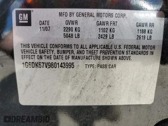 2008 Cadillac STS RWD z VIN 1G6DK67V980143995, wystawiony jako Copart lot #56365325 z przebiegiem 128 787 mil mil oraz Szkoda całkowita • Salvage title. Historia ofert i sprzedaży dostępna na DreamBid. Obrazek 13.