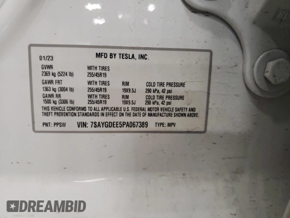 2023 Tesla Model Y Long Range z VIN 7SAYGDEE5PA067389, wystawiony jako Copart lot #54109625 z przebiegiem 24 849 mil mil oraz Szkody całkowita. Historia ofert i sprzedaży dostępna na DreamBid. Obrazek 13.