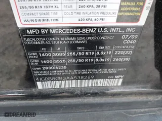 2010 Mercedes-Benz M-Class ML 350 with VIN 4JGBB8GB3AA538269, listed as a IAAI auction lot 41854211 with 1 mi miles. Bid and sale history available at carsss.com. Image 9.