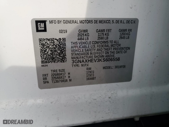 2019 Chevrolet Equinox LS with VIN 3GNAXHEV3KS606558, listed as a Copart auction lot 46854435 with 97,351 mi miles and Salvage Title. Bid and sale history available at carsss.com. Image 15.