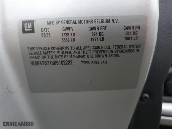2008 Saturn Astra XR with VIN W08AT671885102232, listed as a Copart auction lot 87455354 with 63,676 mi miles and Salvage Title. Bid and sale history available at carsss.com. Image 14.