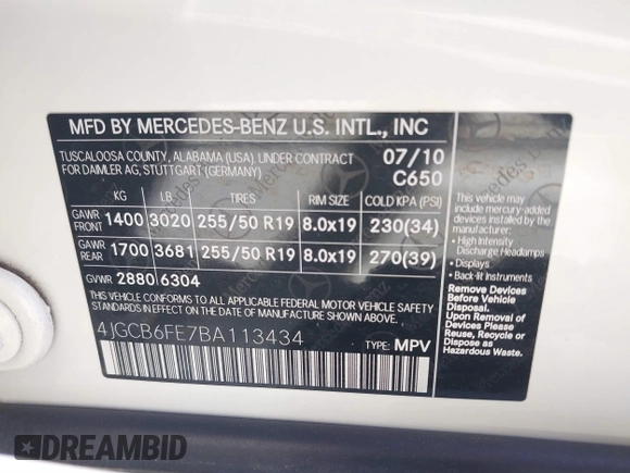 2011 Mercedes-Benz R 350 with VIN 4JGCB6FE7BA113434, listed as a IAAI auction lot 41460531 with 248,643 mi miles and . Bid and sale history available at DreamBid. Image 9.