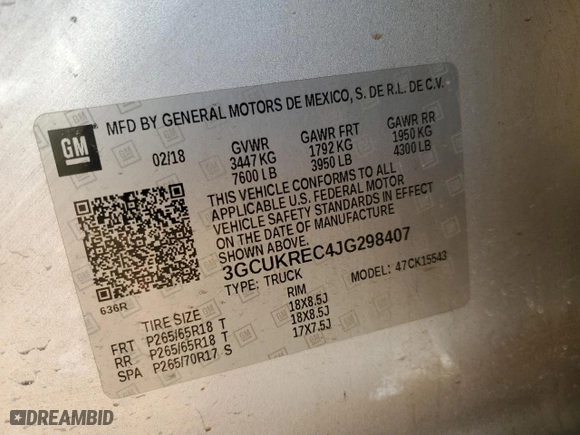 2018 Chevrolet Silverado 1500 LT with VIN 3GCUKREC4JG298407, listed as a Copart auction lot 89132105 with 0 mi miles and Salvage Title. Bid and sale history available at carsss.com. Image 14.