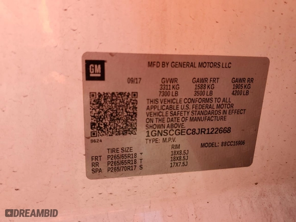 2018 Chevrolet Suburban LS with VIN 1GNSCGEC8JR122668, listed as a Copart auction lot 47901525 with 222,828 mi miles and Clean Title. Bid and sale history available at carsss.com. Image 13.