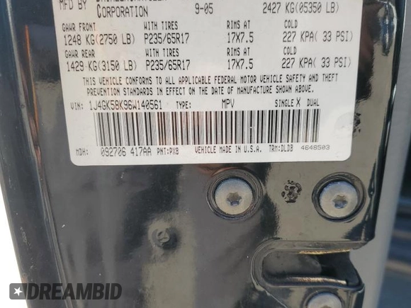 2006 Jeep Liberty Limited with VIN 1J4GK58K96W140561, listed as a Copart auction lot 42364665 with 227,974 mi miles and Salvage title. Bid and sale history available at DreamBid. Image 13.