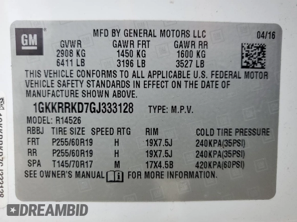 2016 GMC Acadia SLT with VIN 1GKKRRKD7GJ333128, listed as a Copart auction lot 47229555 with 143,688 mi miles and Salvage Title. Bid and sale history available at carsss.com. Image 15.