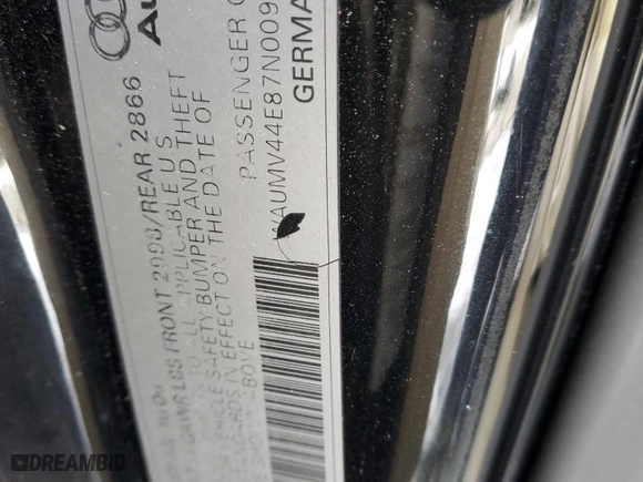 2007 Audi A8 L 4.2L with VIN WAUMV44E87N009877, listed as a Copart auction lot 41709745 with 186,133 mi miles and Salvage Title. Bid and sale history available at carsss.com. Image 14.