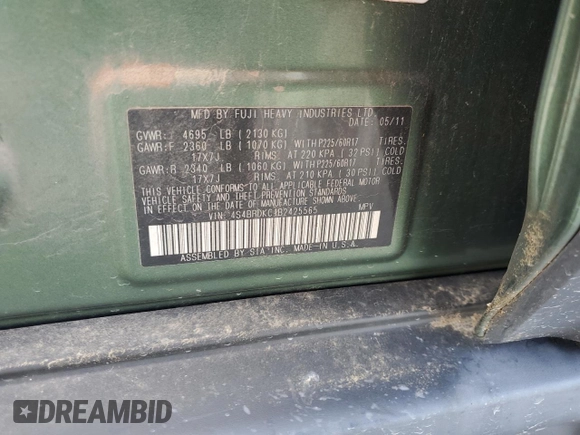 2011 Subaru Outback Limited Power Moon with VIN 4S4BRDKC1B2425565, listed as a Copart auction lot 61455325 with 237,417 mi miles and Clean title. Bid and sale history available at DreamBid. Image 13.
