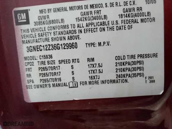 2006 Chevrolet Avalanche LT with VIN 3GNEC12Z36G129960, listed as a Copart auction lot 89138745 with 178,653 mi miles and Salvage Title. Bid and sale history available at carsss.com. Image 12.