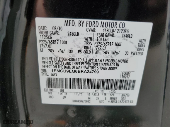 2011 Ford Escape Limited with VIN 1FMCU9EG6BKA24799, listed as a Copart auction lot 51890215 with 160,384 mi miles and Salvage Title. Bid and sale history available at carsss.com. Image 13.