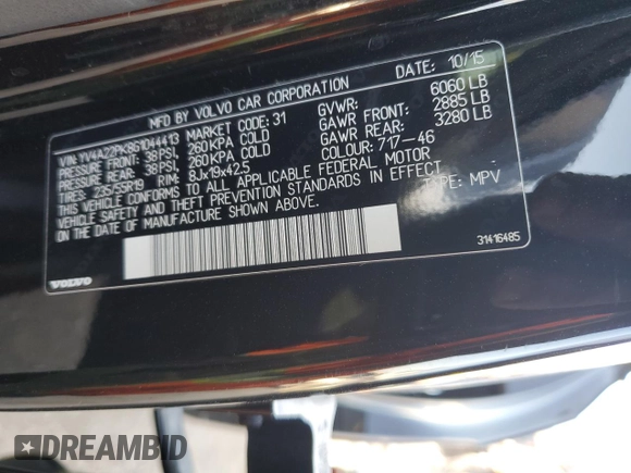 2016 Volvo XC90 T6 Momentum with VIN YV4A22PK8G1044413, listed as a Copart auction lot 50781305 with 146,178 mi miles and Salvage Title. Bid and sale history available at carsss.com. Image 16.