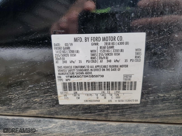 2019 Ford Explorer Sport with VIN 1FM5K8GT0KGB50730, listed as a Copart auction lot 44422915 with 80,257 mi miles and Salvage Title. Bid and sale history available at carsss.com. Image 14.