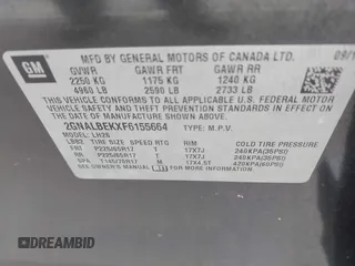 2015 Chevrolet Equinox LT with VIN 2GNALBEKXF6155664, listed as a IAAI auction lot 42501951 with 169,066 mi miles and . Bid and sale history available at DreamBid. Image 9.
