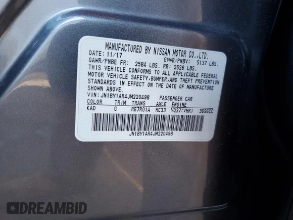 2018 Infiniti Q70 Luxe with VIN JN1BY1AR4JM220498, listed as a Copart auction lot 42338465 with 125,727 mi miles and Salvage title. Bid and sale history available at DreamBid. Image 12.