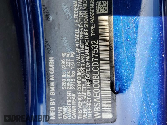 2020 BMW M8 z VIN WBSAE0C08LCD77532, wystawiony jako Copart lot #51166005 z przebiegiem 23 661 mil mil oraz Czysty tytuł • Clean title. Historia ofert i sprzedaży dostępna na DreamBid. Obrazek 12.