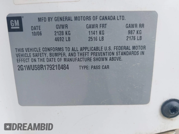 2007 Chevrolet Impala LTZ with VIN 2G1WU58R179210484, listed as a IAAI auction lot 42004368 with 153,837 mi miles and . Bid and sale history available at DreamBid. Image 9.