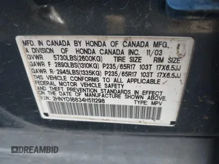 2004 Acura MDX Touring Pkg w/Navigation with VIN 2HNYD18834H511298, listed as a IAAI auction lot 41431863 with 246,274 mi miles. Bid and sale history available at carsss.com. Image 9.
