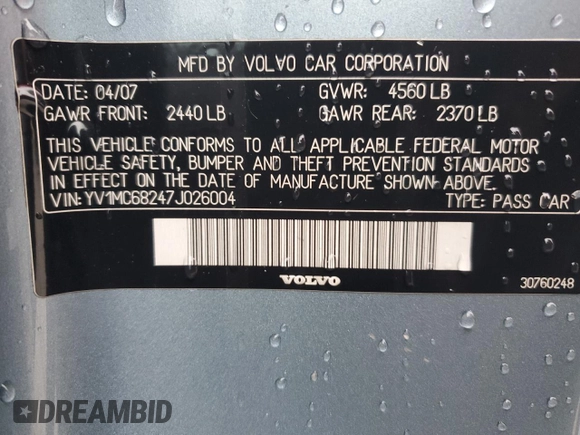 2007 Volvo C70 with VIN YV1MC68247J026004, listed as a Copart auction lot 78903064 with 118,059 mi miles and Salvage Title. Bid and sale history available at carsss.com. Image 12.