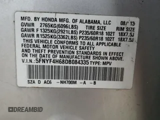 2013 Honda Pilot EX-L with VIN 5FNYF4H68DB084335, listed as a Copart auction lot 45431444 with 175,808 mi miles and Salvage Title. Bid and sale history available at carsss.com. Image 13.