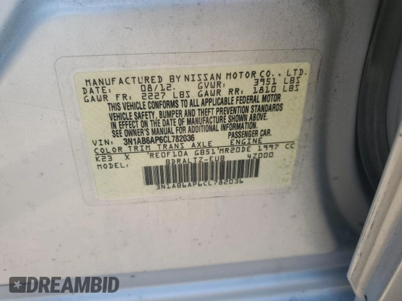 2012 Nissan Sentra SR z VIN 3N1AB6AP6CL782036, wystawiony jako Copart lot #63052265 z przebiegiem 113 691 mil mil oraz Szkoda całkowita • Salvage title. Historia ofert i sprzedaży dostępna na DreamBid. Obrazek 12.