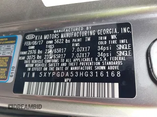 2017 Kia Sorento LX with VIN 5XYPGDA53HG316168, listed as a IAAI auction lot 42360314 with 89,628 mi miles and . Bid and sale history available at DreamBid. Image 9.