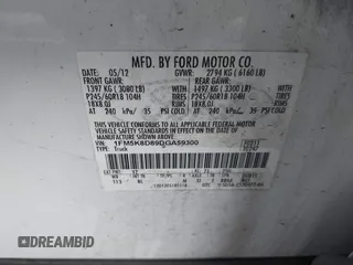 2013 Ford Explorer XLT with VIN 1FM5K8D89DGA59300, listed as a IAAI auction lot 41669118 with 129,174 mi miles and . Bid and sale history available at DreamBid. Image 9.