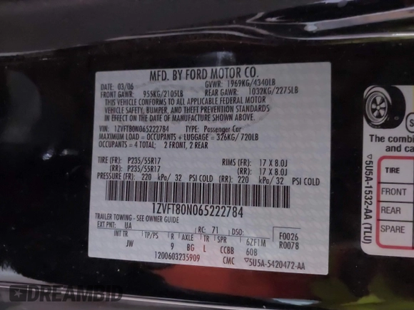 2006 Ford Mustang Standard with VIN 1ZVFT80N065222784, listed as a IAAI auction lot 41661827 with 76,591 mi miles and . Bid and sale history available at carsss.com. Image 9.