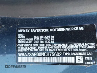 2022 BMW 4 Series 430i xDrive z VIN WBA73AP00NCH75602, wystawiony jako IAAI lot #42200149 z przebiegiem 68 540 mil mil oraz . Historia ofert i sprzedaży dostępna na DreamBid. Obrazek 9.