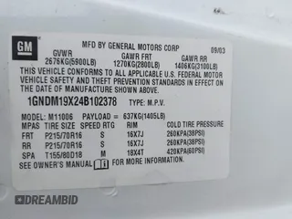 2004 Chevrolet Astro z VIN 1GNDM19X24B102378, wystawiony jako IAAI lot #42450211 z przebiegiem 162 068 mil mil oraz . Historia ofert i sprzedaży dostępna na DreamBid. Obrazek 9.