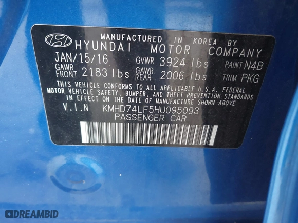 2017 Hyundai Elantra SE with VIN KMHD74LF5HU095093, listed as a IAAI auction lot 41957451 with 75,760 mi miles. Bid and sale history available at carsss.com. Image 9.