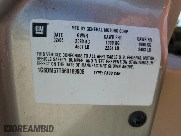 2006 Cadillac CTS with VIN 1G6DM57T660189008, listed as a Copart auction lot 57402805 with 159,606 mi miles and Salvage title. Bid and sale history available at DreamBid. Image 13.