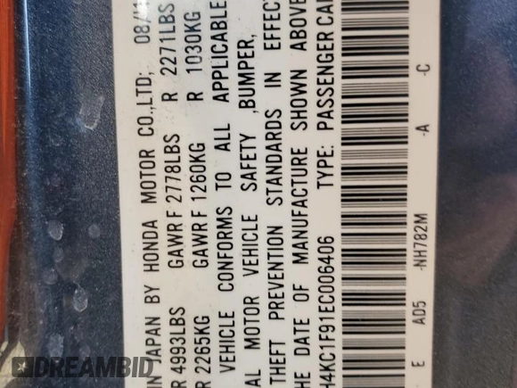 2014 Acura RLX Advance with VIN JH4KC1F91EC006406, listed as a Copart auction lot 45450345 with 187,089 mi miles and Salvage Title. Bid and sale history available at DreamBid. Image 12.